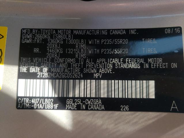 Photo 10 from auction – 2016 LEXUS RX 350 BAS with VIN 2T2BZMCA2GC052624