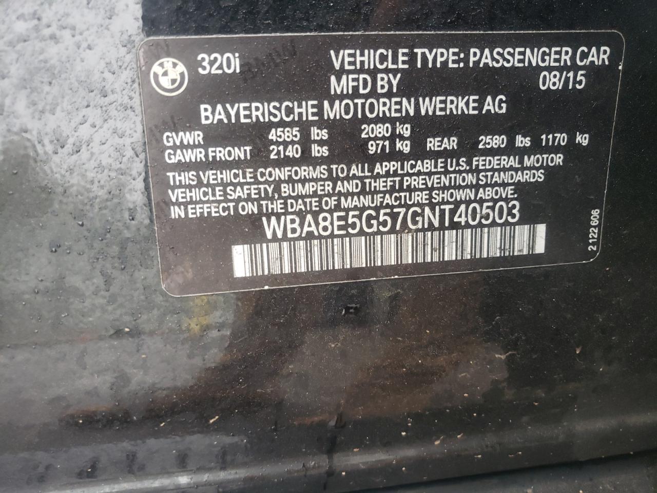 Photo 10 from auction – 2016 BMW 320 XI with VIN WBA8E5G57GNT40503