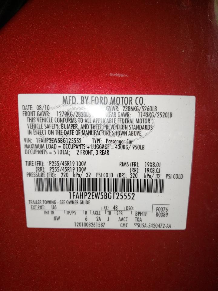 Photo 10 from auction – 2011 FORD TAURUS SEL with VIN 1FAHP2EW5BG125552