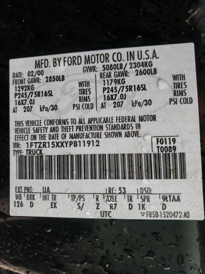 Photo 10 from auction – 2000 FORD RANGER SUP with VIN 1FTZR15XXYPB11912