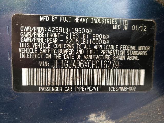 Photo 10 from auction – 2012 SUBARU IMPREZA PR with VIN JF1GJAD6XCH016279