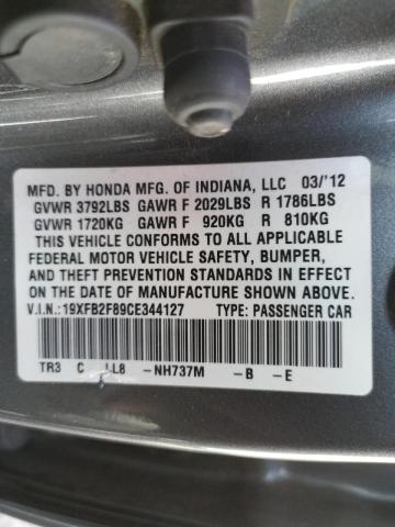 Photo 10 from auction – 2012 HONDA CIVIC EX with VIN 19XFB2F89CE344127