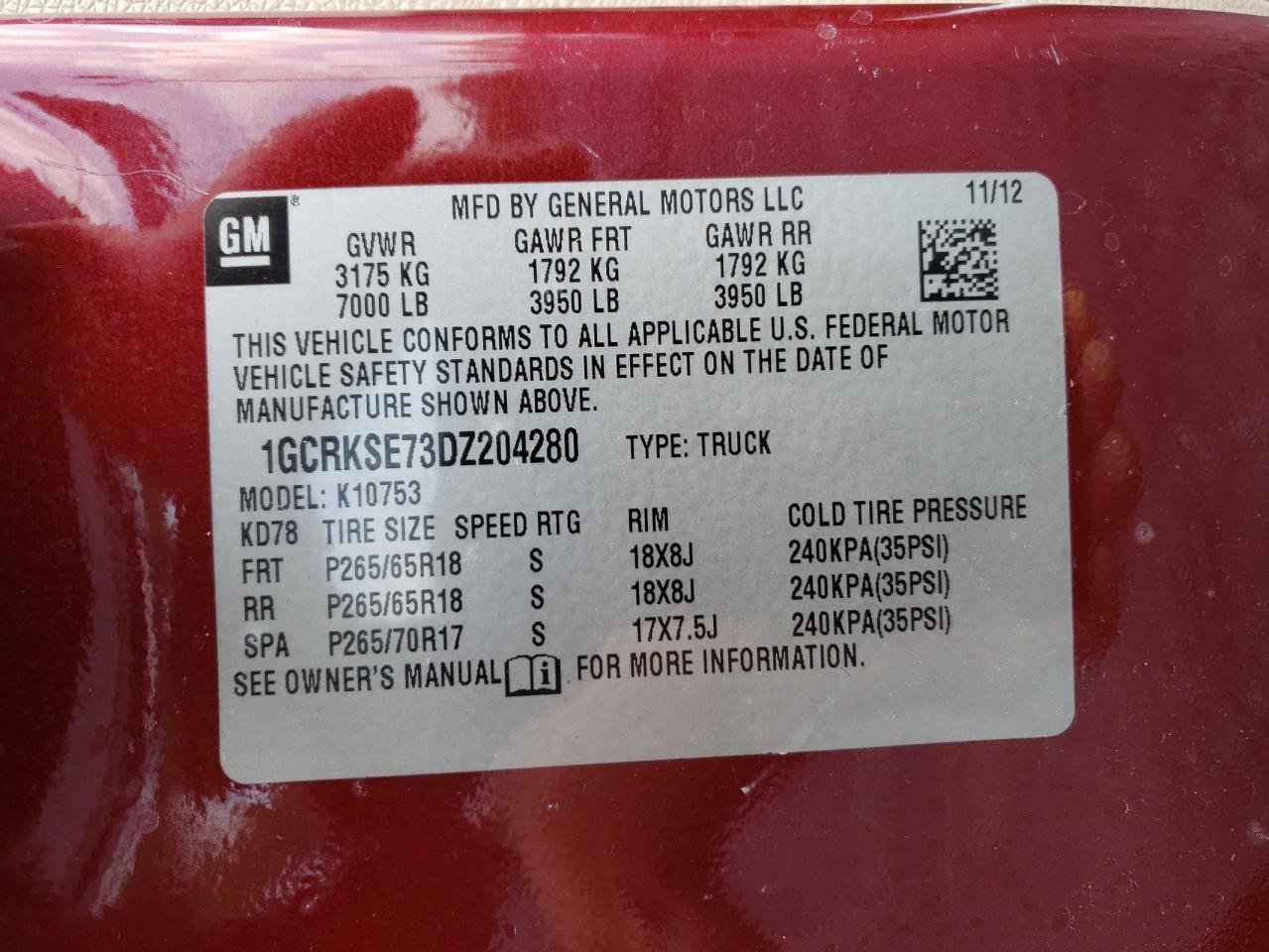 Photo 10 from auction – 2013 CHEVROLET SILVERADO with VIN 1GCRKSE73DZ204280