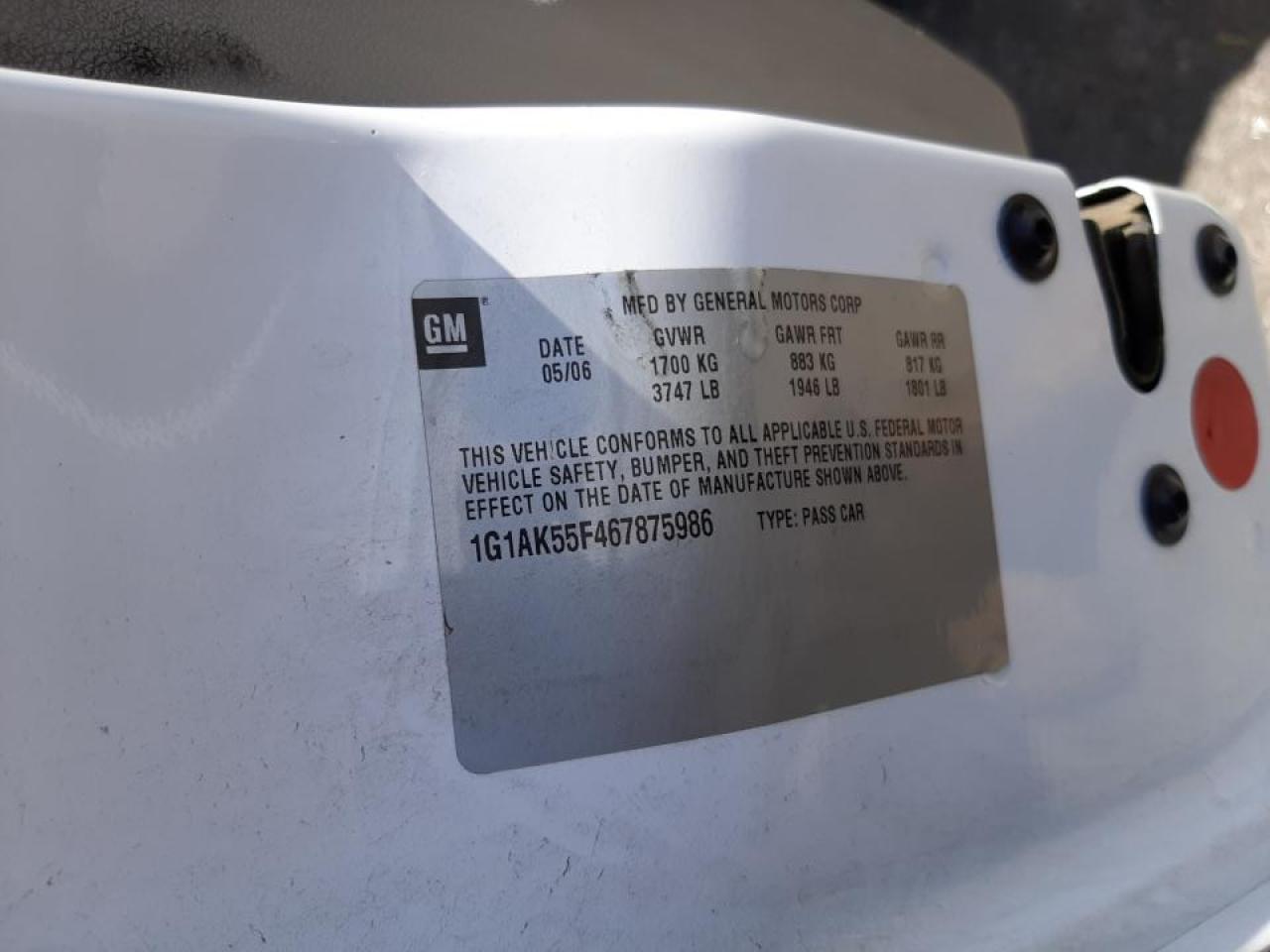 Photo 10 from auction – 2006 CHEVROLET COBALT with VIN 1G1AK55F467875986