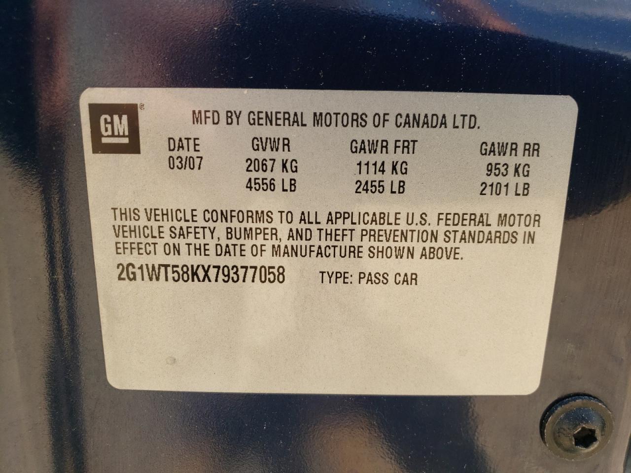 Photo 10 from auction – 2007 CHEVROLET IMPALA LT with VIN 2G1WT58KX79377058
