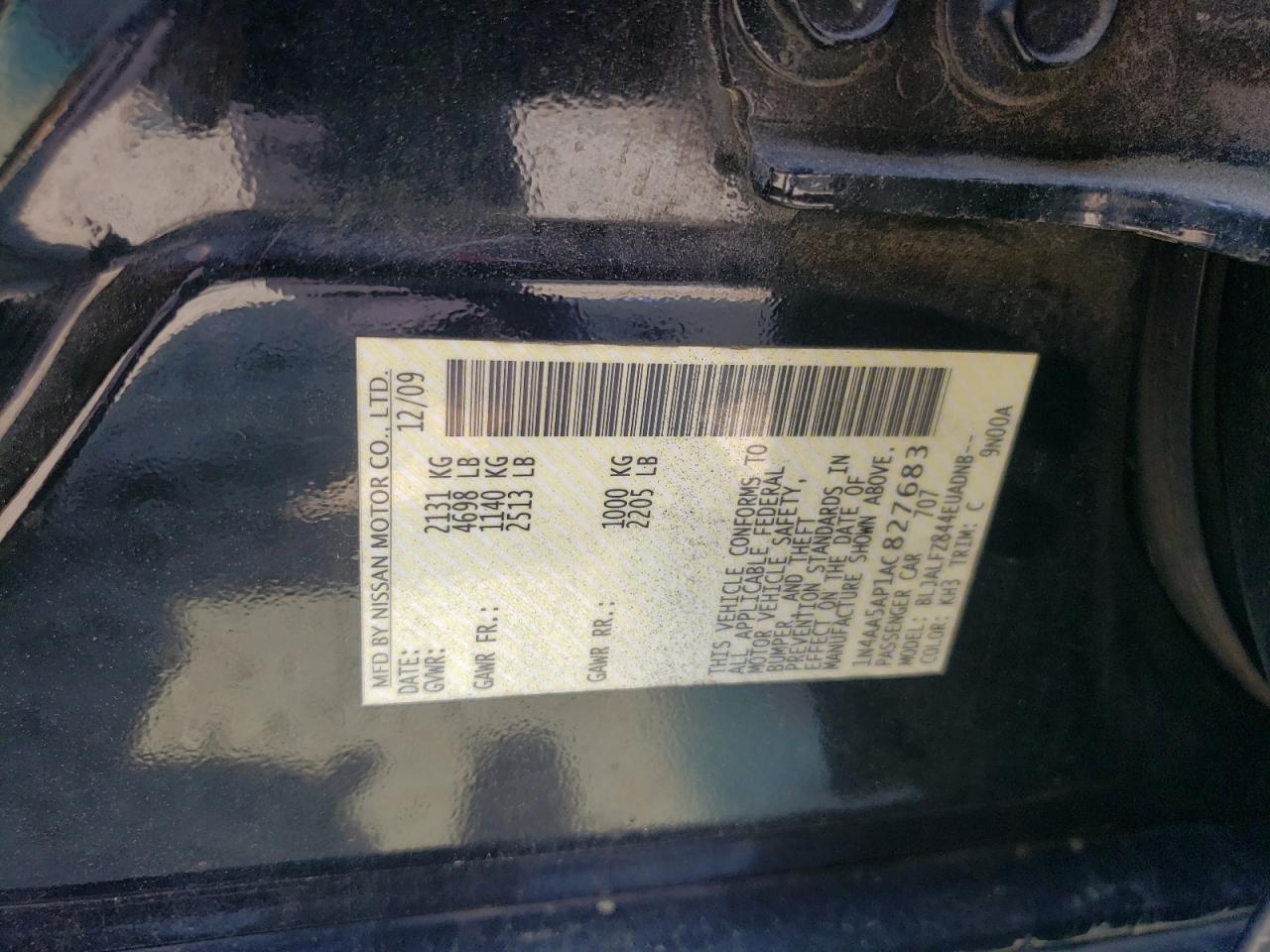 Photo 10 from auction – 2010 NISSAN MAXIMA S with VIN 1N4AA5AP1AC827683