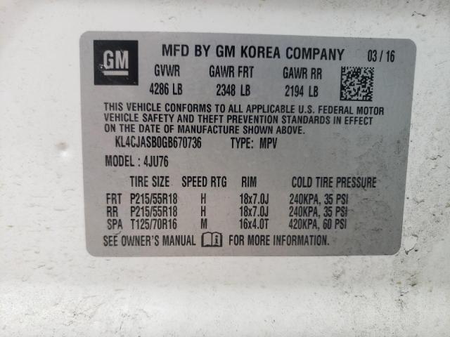 Photo 10 from auction – 2016 BUICK ENCORE with VIN KL4CJASB0GB670736