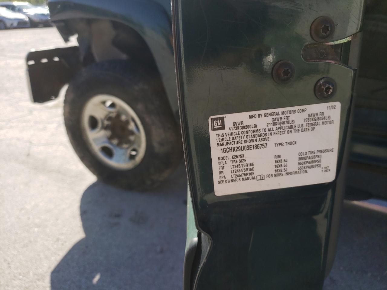 Photo 10 from auction – 2003 CHEVROLET SILVERADO with VIN 1GCHK29U03E186757