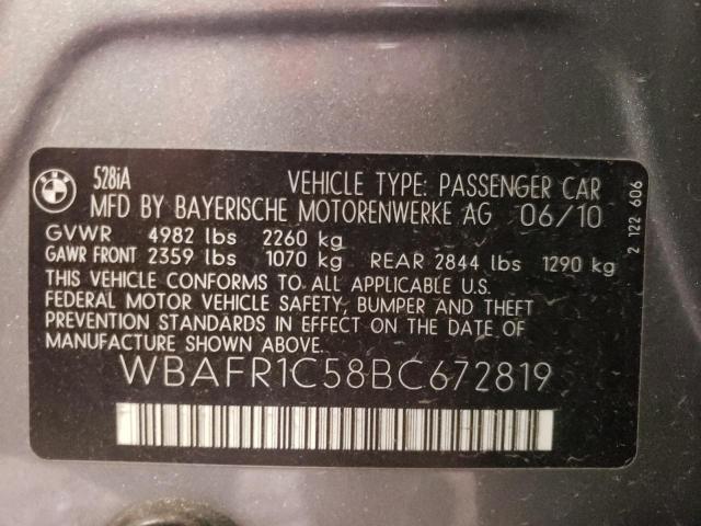 Photo 10 from auction – 2011 BMW 528 I with VIN WBAFR1C58BC672819