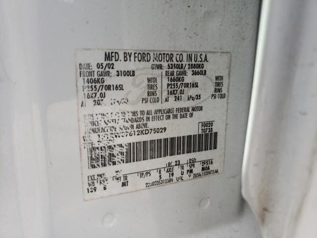 Photo 10 from auction – 2002 FORD F150 SUPER with VIN 1FTRW07612KD75029