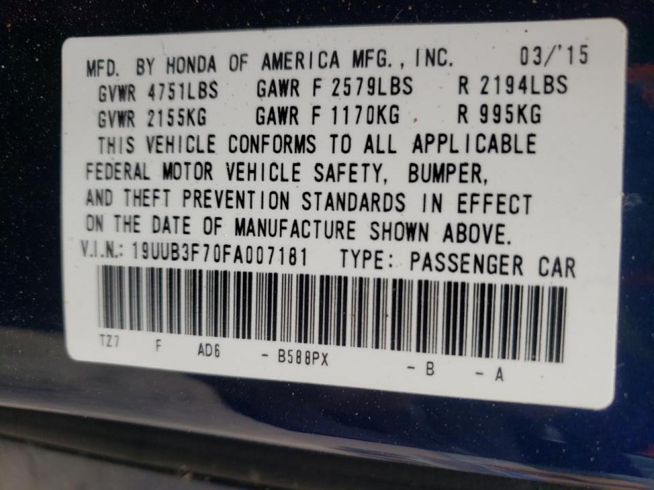 Photo 10 from auction – 2015 ACURA TLX ADVANC with VIN 19UUB3F70FA007181