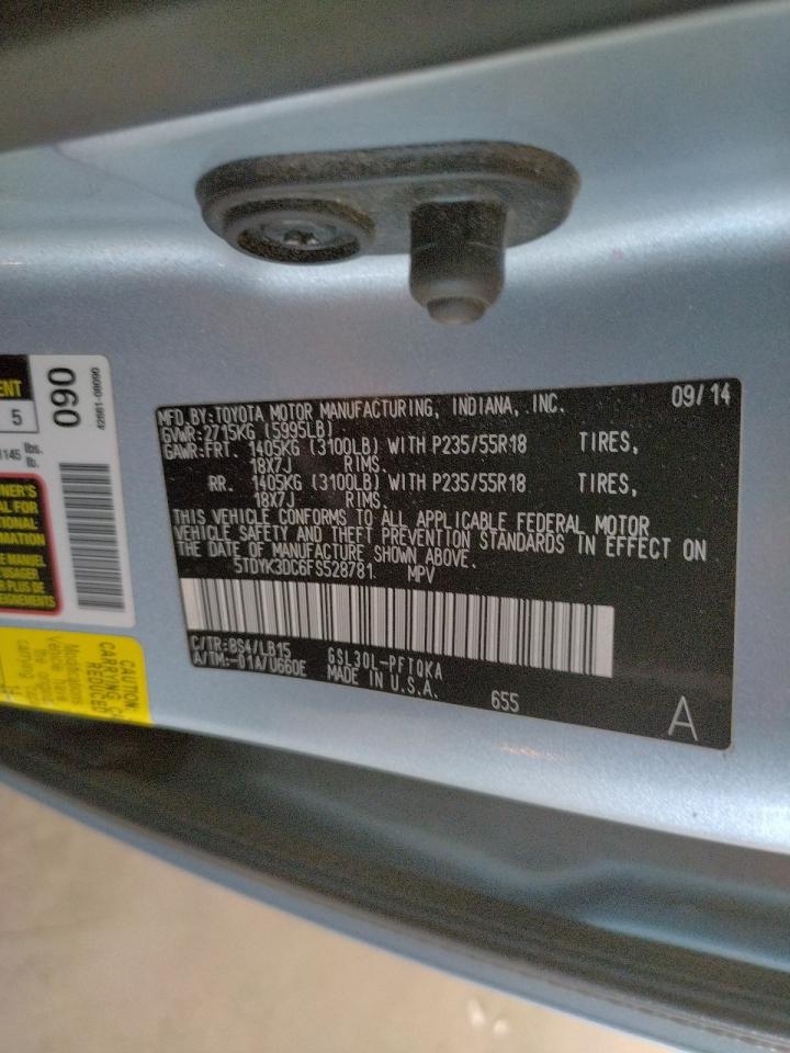 Photo 10 from auction – 2015 TOYOTA SIENNA XLE with VIN 5TDYK3DC6FS528781