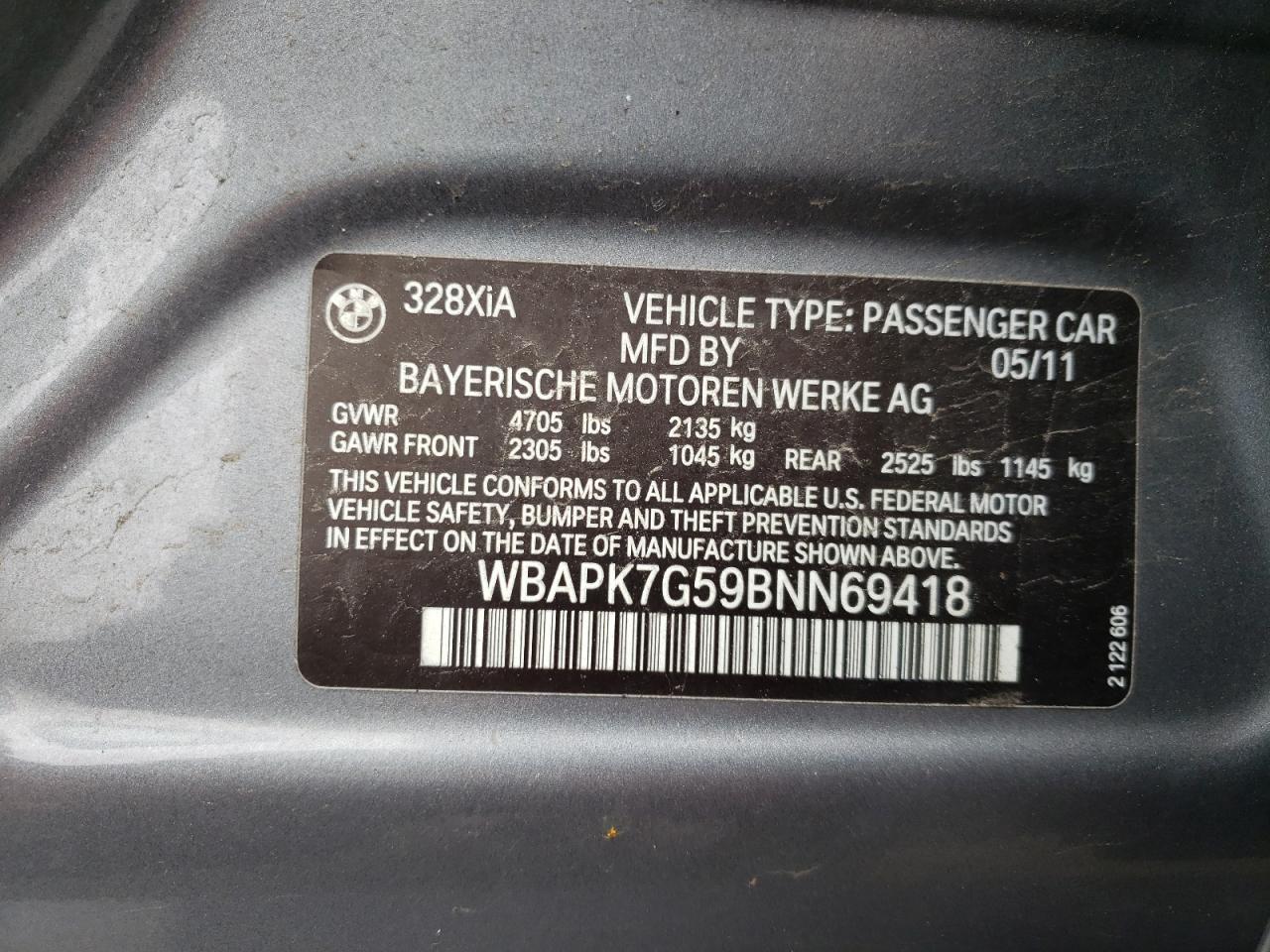 Photo 10 from auction – 2011 BMW 328 XI with VIN WBAPK7G59BNN69418
