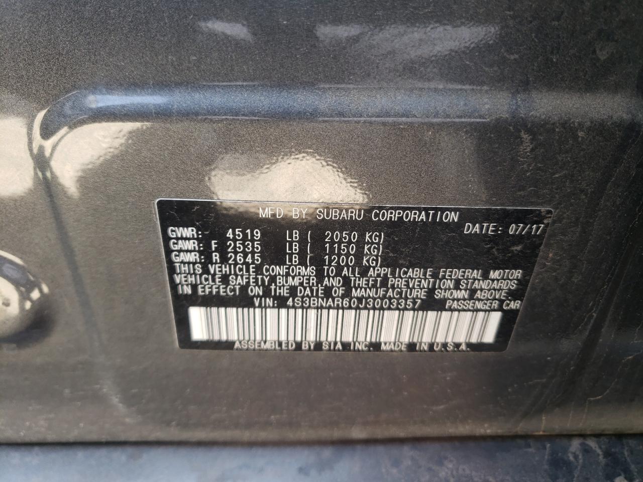 Photo 10 from auction – 2018 SUBARU LEGACY SPO with VIN 4S3BNAR60J3003357