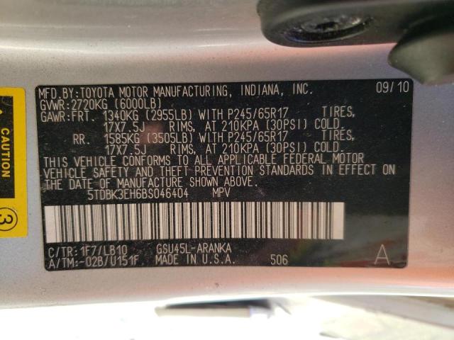 Photo 10 from auction – 2011 TOYOTA HIGHLANDER with VIN 5TDBK3EH6BS046404