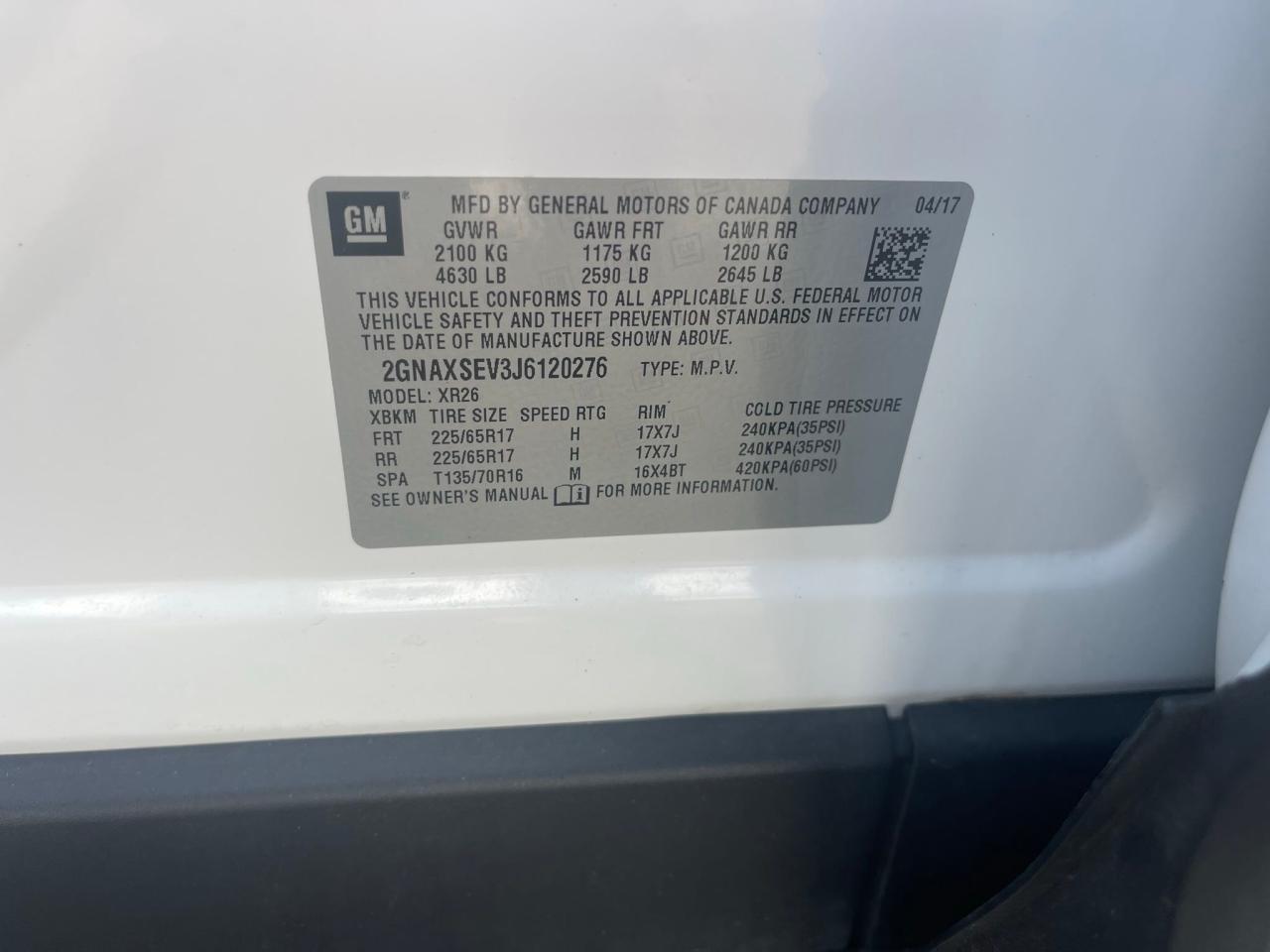 Photo 10 from auction – 2018 CHEVROLET EQUINOX LT with VIN 2GNAXSEV3J6120276