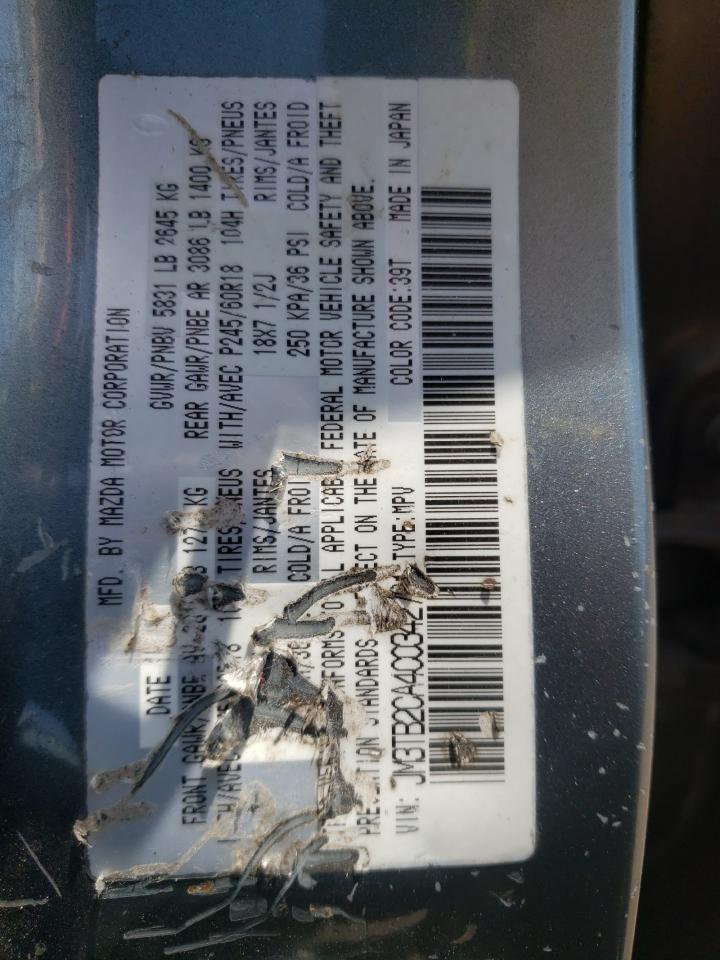 Photo 10 from auction – 2012 MAZDA CX-9 with VIN JM3TB2CA4C0342781
