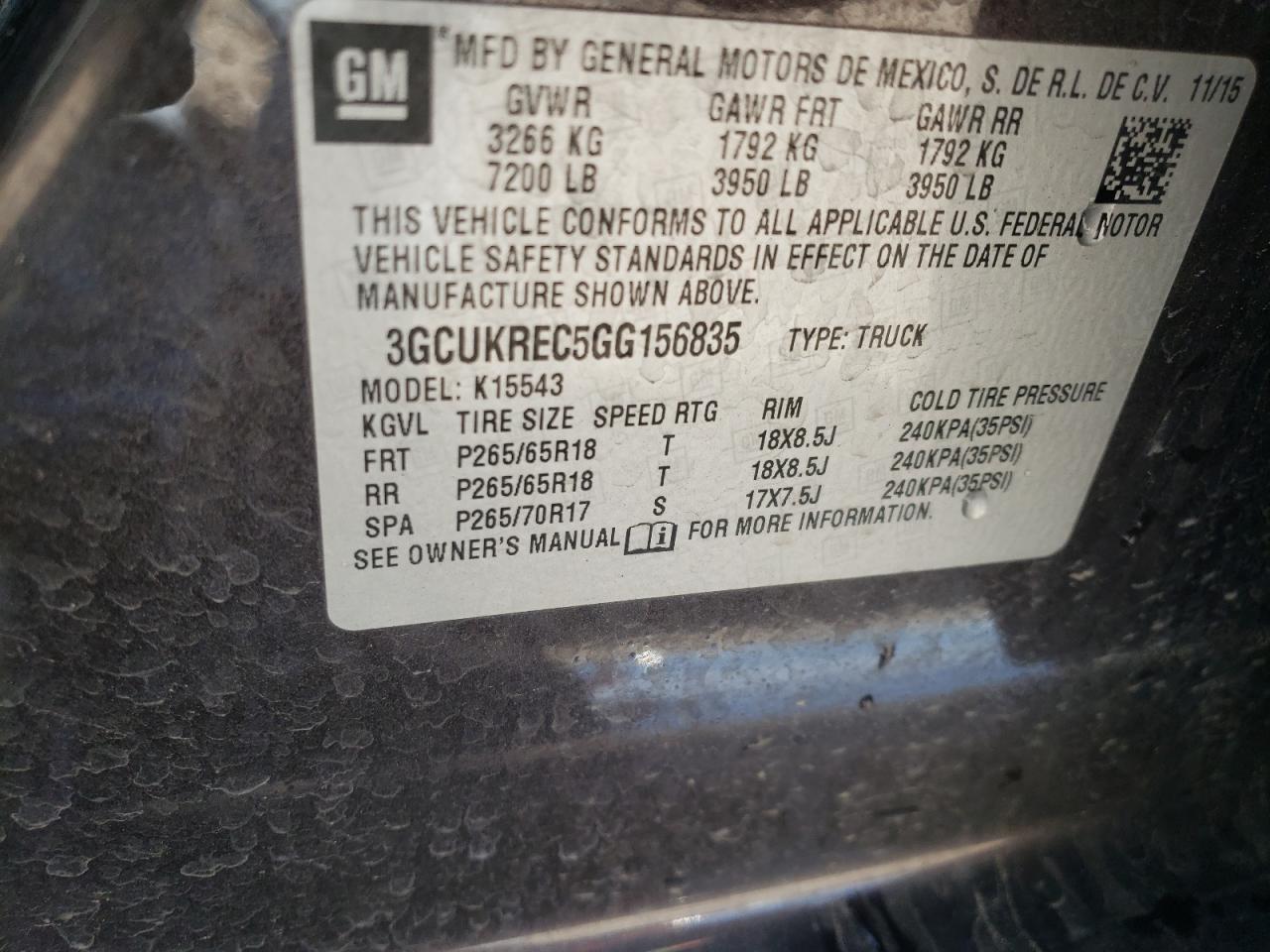 Photo 10 from auction – 2016 CHEVROLET SILVERADO with VIN 3GCUKREC5GG156835