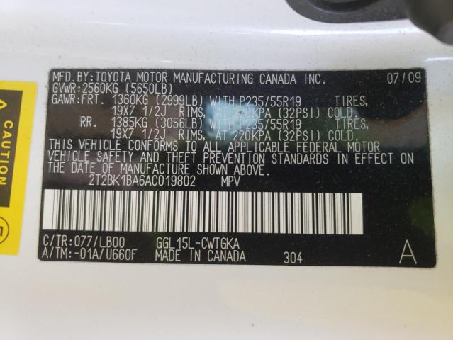 Photo 10 from auction – 2010 LEXUS RX 350 with VIN 2T2BK1BA6AC019802