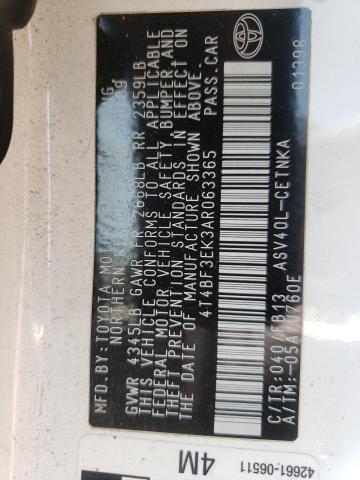 Photo 10 from auction – 2010 TOYOTA CAMRY BASE with VIN 4T4BF3EK3AR063365