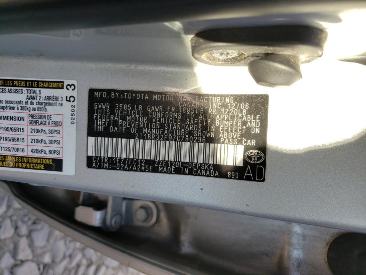 Photo 10 from auction – 2007 TOYOTA COROLLA with VIN 2T1BR32E97C780296