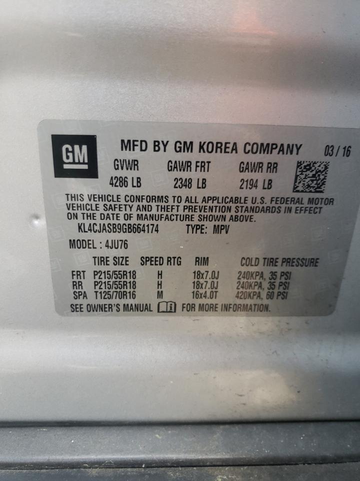 Photo 11 from auction – 2016 BUICK ENCORE with VIN KL4CJASB9GB664174