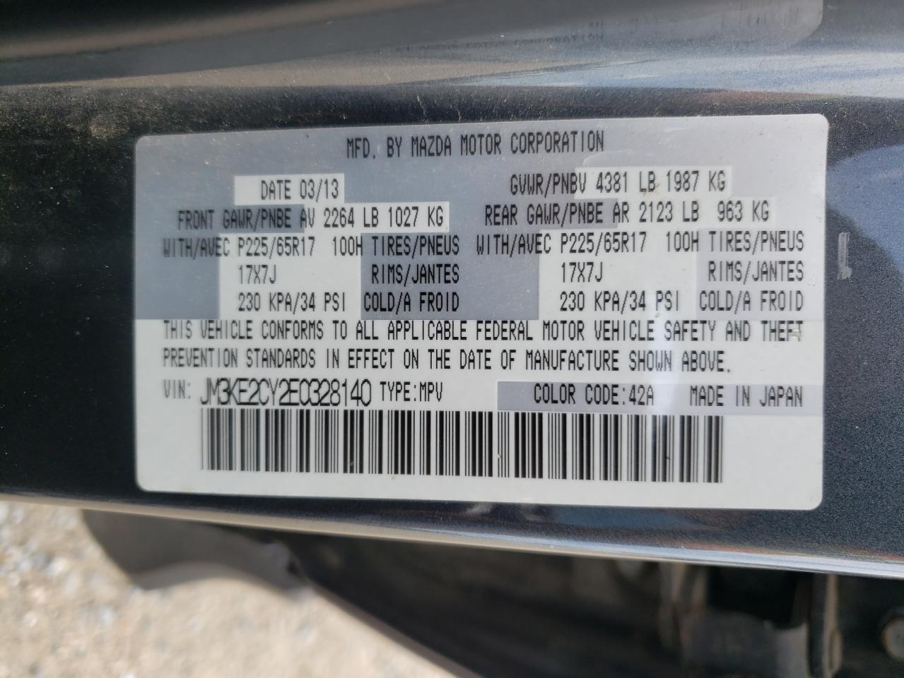 Photo 10 from auction – 2014 MAZDA CX-5 TOURI with VIN JM3KE2CY2E0328140