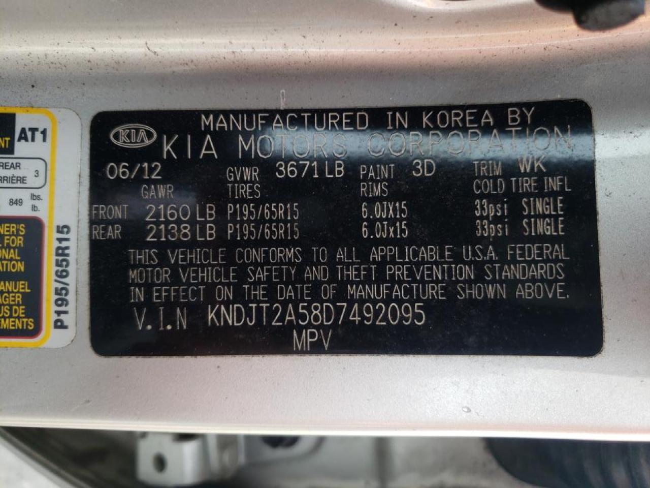 Photo 10 from auction – 2013 KIA SOUL with VIN KNDJT2A58D7492095
