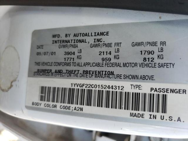 Photo 10 from auction – 2001 MAZDA 626 ES with VIN 1YVGF22C015244312