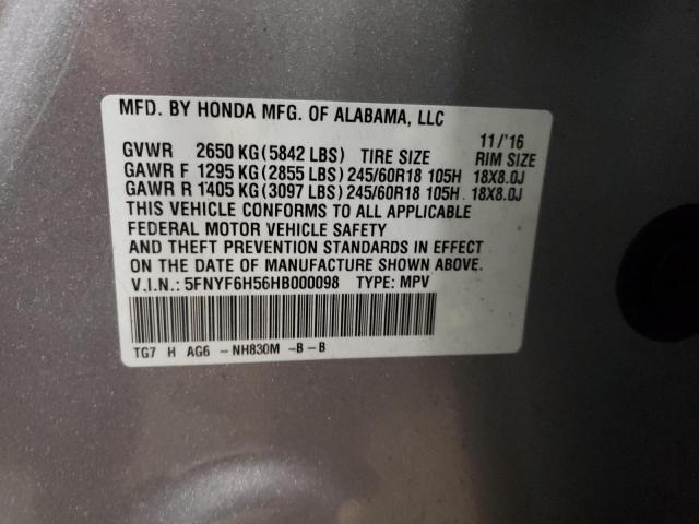 Photo 10 from auction – 2017 HONDA PILOT EXL with VIN 5FNYF6H56HB000098