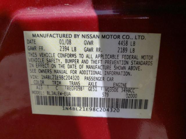 Photo 10 from auction – 2008 NISSAN ALTIMA 3.5 with VIN 1N4BL21E98C204320