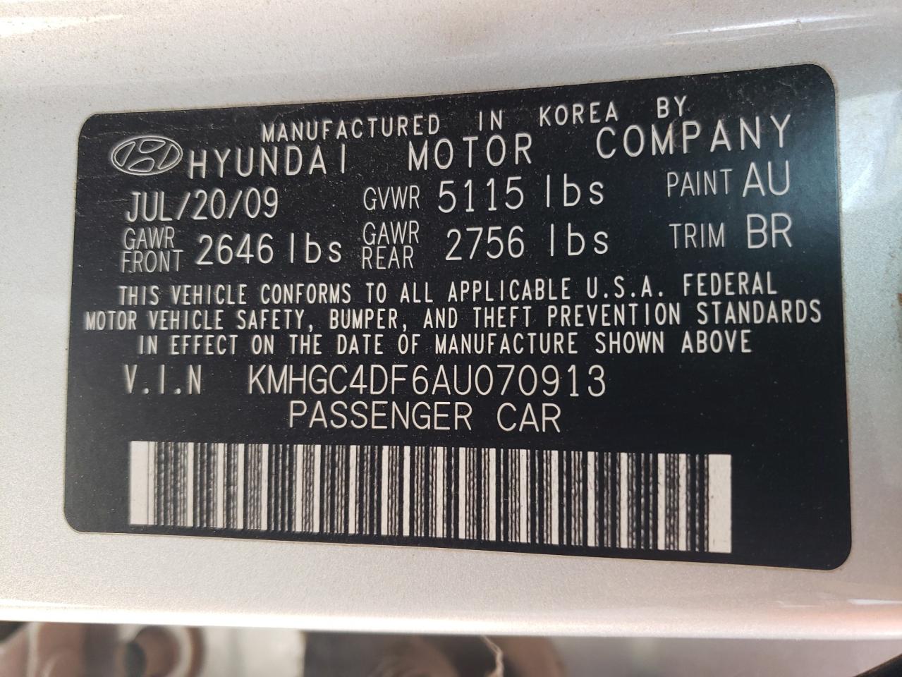 Photo 10 from auction – 2010 HYUNDAI GENESIS 4. with VIN KMHGC4DF6AU070913