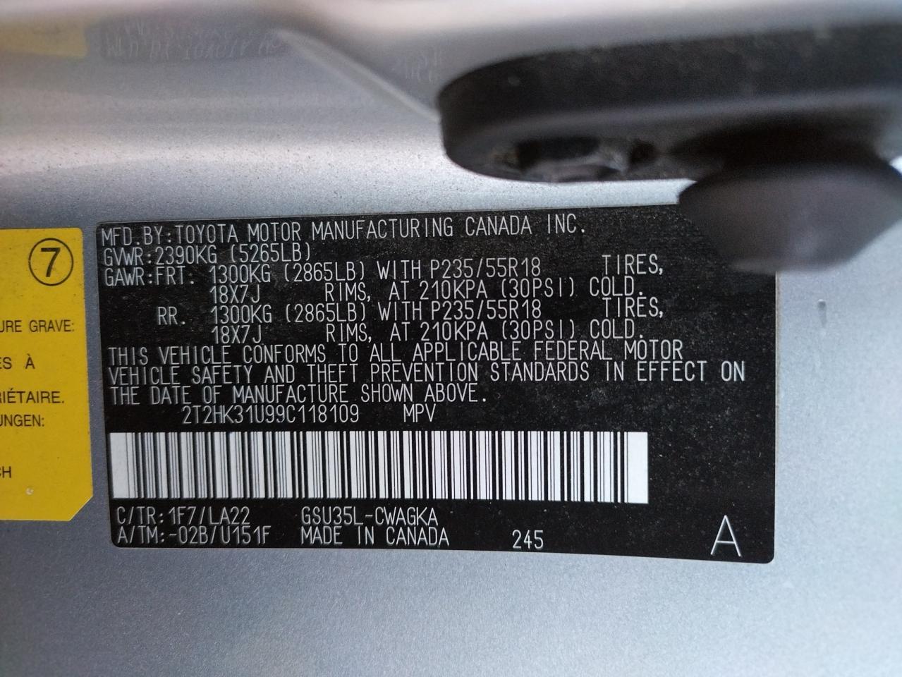 Photo 10 from auction – 2009 LEXUS RX 350 with VIN 2T2HK31U99C118109