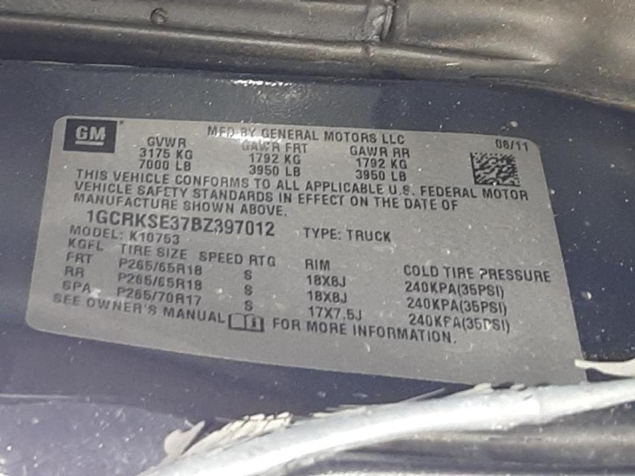 Photo 10 from auction – 2011 CHEVROLET SILVERADO with VIN 1GCRKSE37BZ397012