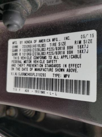Photo 10 from auction – 2015 HONDA CR-V TOURI with VIN 5J6RM3H95FL019290