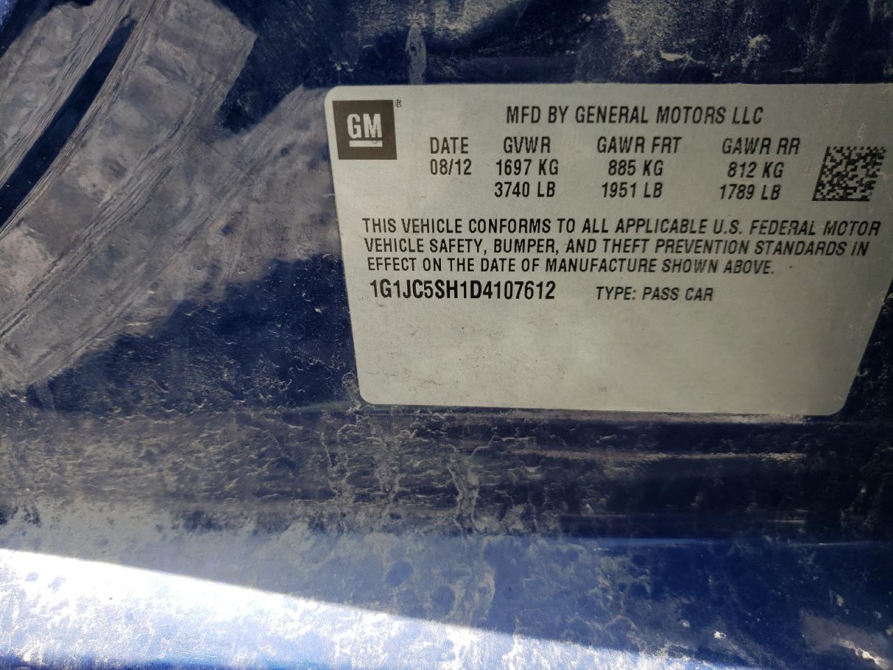 Photo 10 from auction – 2013 CHEVROLET SONIC LT with VIN 1G1JC5SH1D4107612