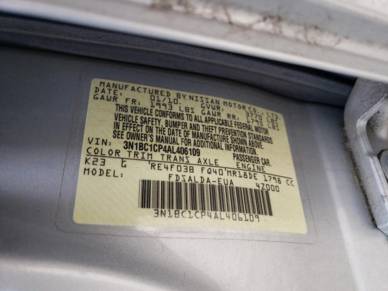 Photo 10 from auction – 2010 NISSAN VERSA S with VIN 3N1BC1CP4AL406109