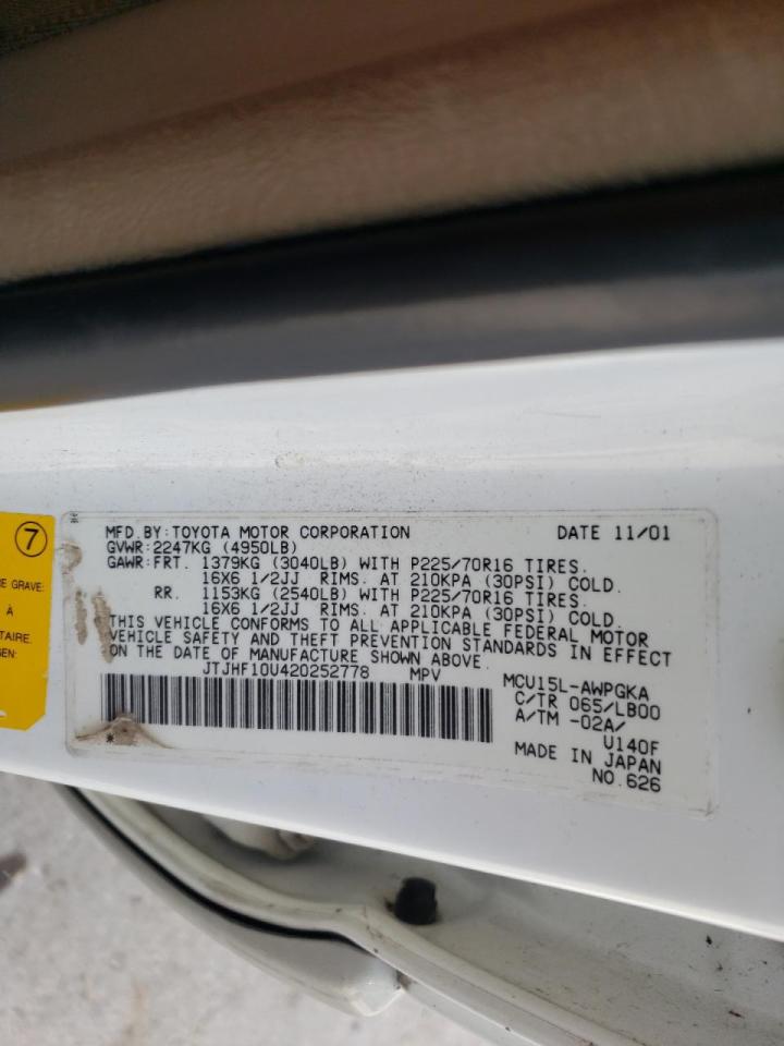 Photo 10 from auction – 2002 LEXUS RX300 with VIN JTJHF10U420252778