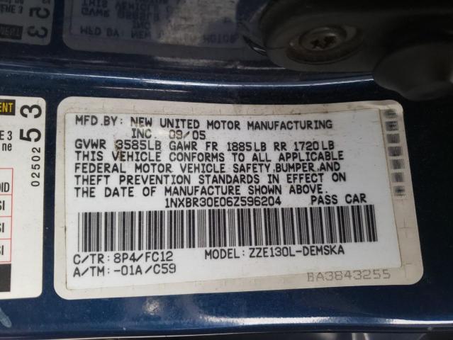 Photo 10 from auction – 2006 TOYOTA COROLLA CE with VIN 1NXBR30E06Z596204