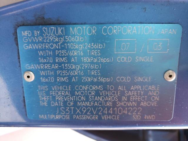Photo 10 from auction – 2004 SUZUKI XL7 EX with VIN JS3TX92V244104222