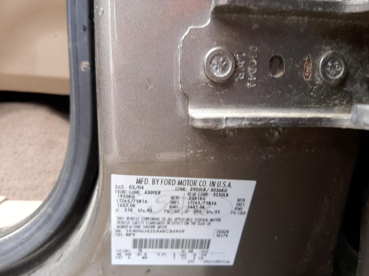 Photo 10 from auction – 2004 FORD EXCURSION with VIN 1FMNU43SX4EC84949
