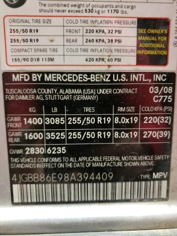Photo 10 from auction – 2008 MERCEDES-BENZ ML350 with VIN 4JGBB86E98A394409