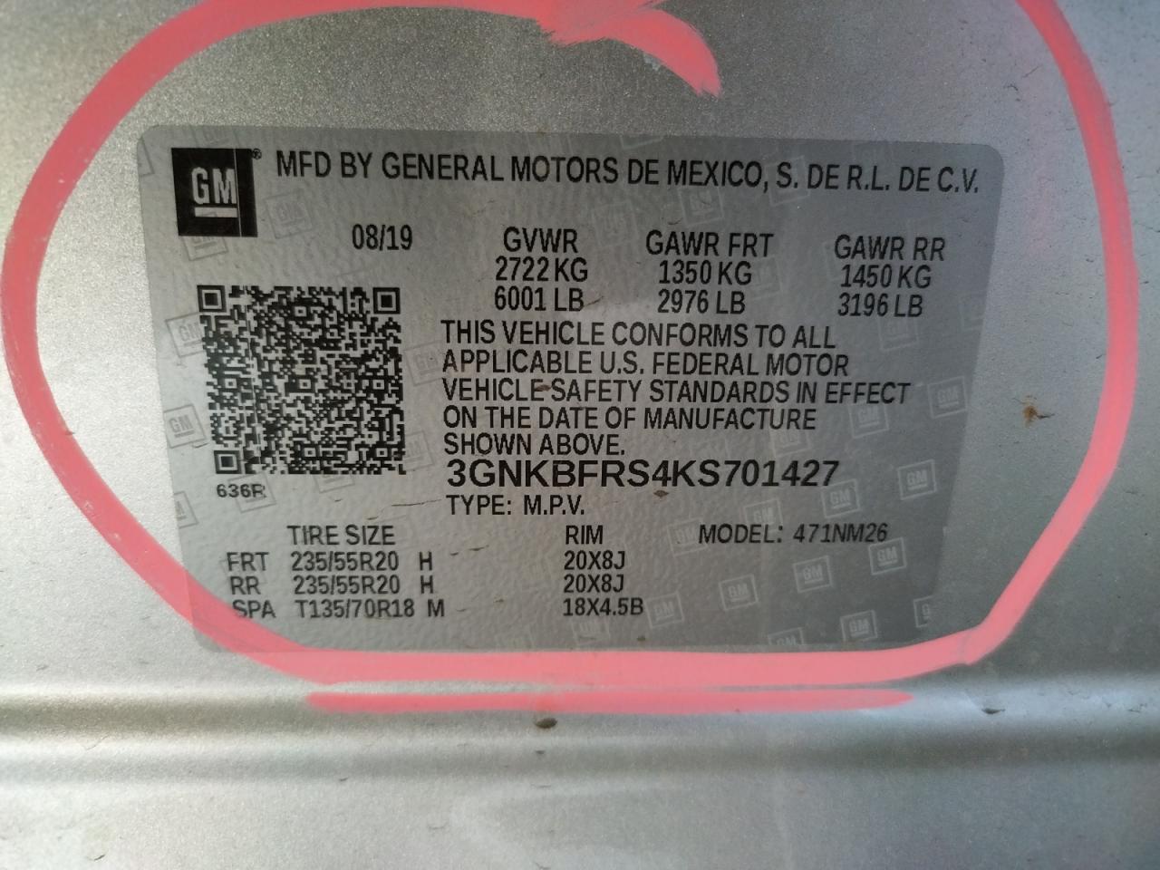 Photo 10 from auction – 2019 CHEVROLET BLAZER PRE with VIN 3GNKBFRS4KS701427