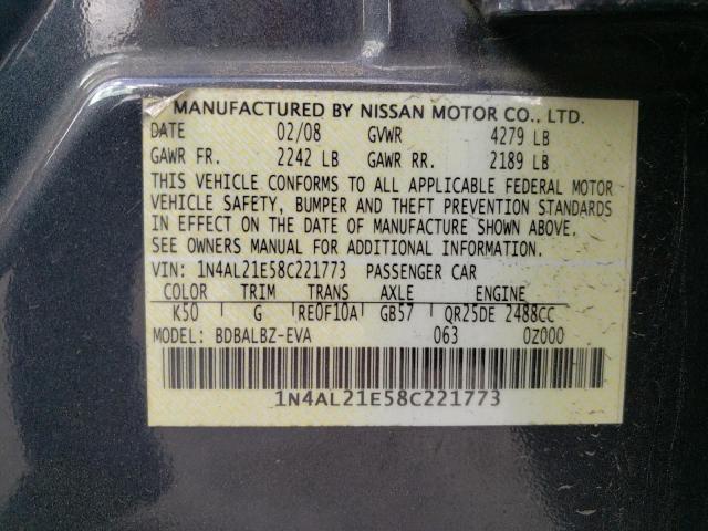 Photo 10 from auction – 2008 NISSAN ALTIMA 2.5 with VIN 1N4AL21E58C221773