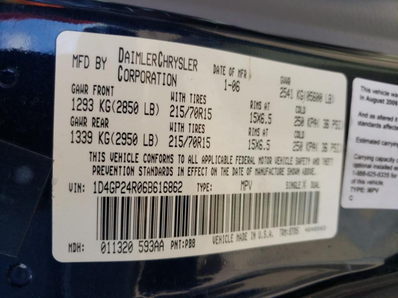 Photo 10 from auction – 2006 DODGE GRAND CARA with VIN 1D4GP24R06B616862