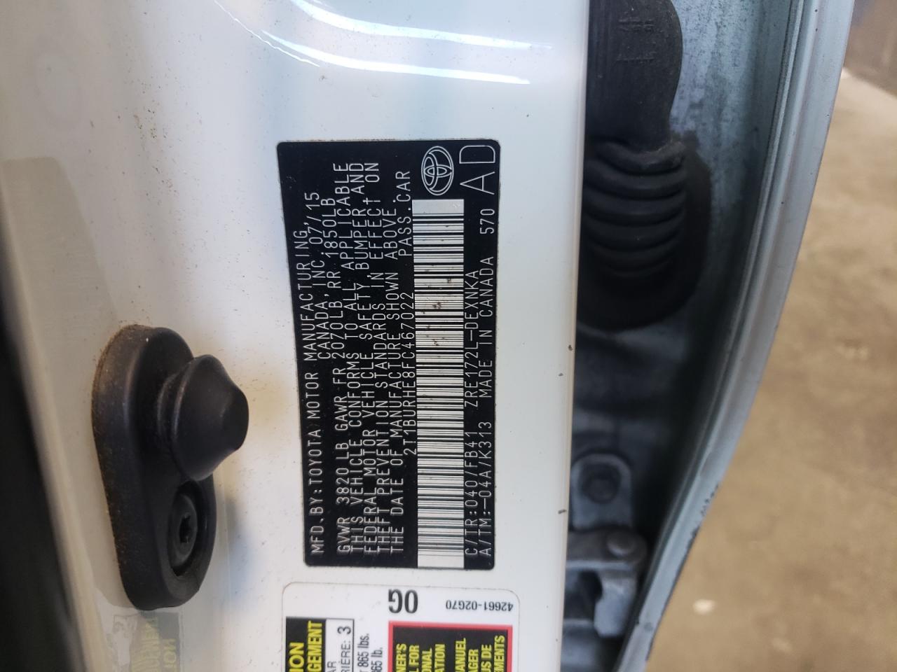 Photo 10 from auction – 2015 TOYOTA COROLLA L with VIN 2T1BURHE8FC467022