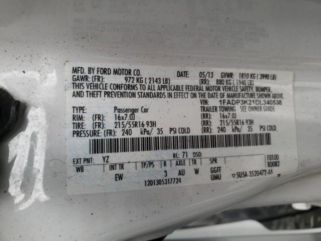 Photo 10 from auction – 2013 FORD FOCUS SE with VIN 1FADP3K21DL340538