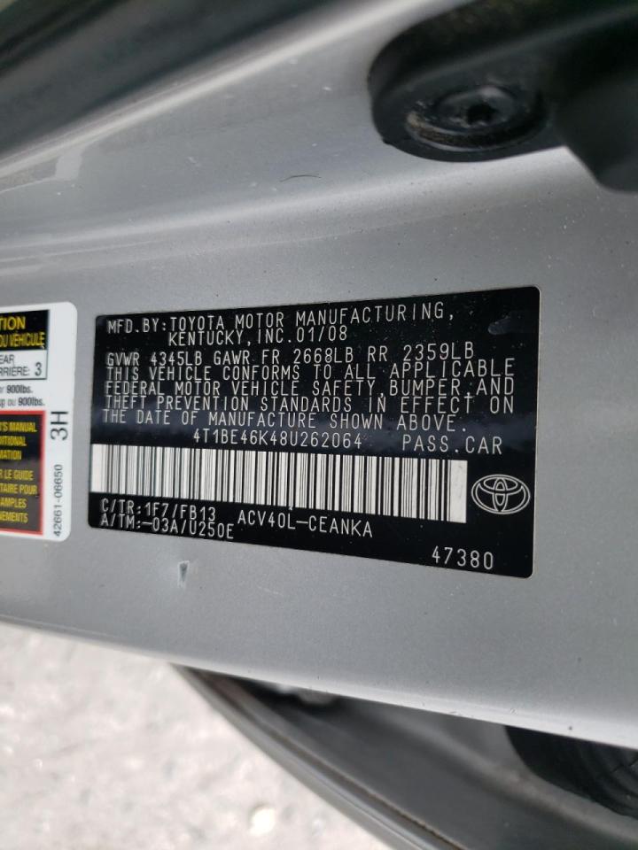 Photo 10 from auction – 2008 TOYOTA CAMRY CE with VIN 4T1BE46K48U262064