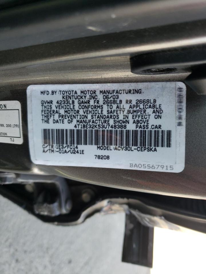 Photo 10 from auction – 2003 TOYOTA CAMRY LE with VIN 4T1BE32K53U748388