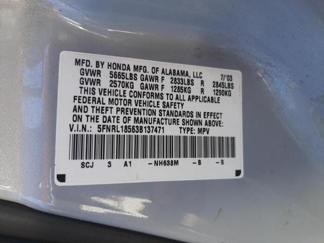 Photo 10 from auction – 2003 HONDA ODYSSEY LX with VIN 5FNRL18563B137471